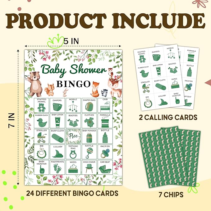 Baby Shower Bingo Game Cards, Jungle Safari Baby Shower Bingo, Wild Animals Gender Reveal Party Favors Supplies, Game Sets for Adults Large Group Party Activities for Family -A07