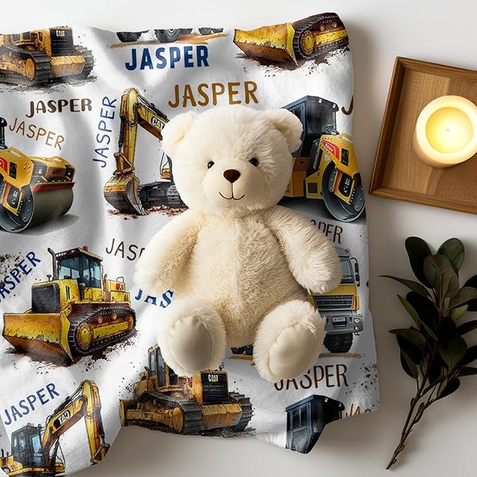 Ship Next Day, Personalized Truck Blanket - Printed in USA, Custom Name Blankets for Kids with Engineering Vehicle, Home Bedding Bed Decor, Fun Birthday Gift for Boys&Girls Women Man