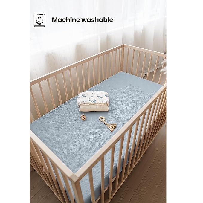 Konssy Muslin Crib Sheets 2 PCS, 100% Cotton Baby Crib Sheets for Standard Crib Mattress (28"x 52"), Soft and Breathable for Boys, Girls (Blue Whale,Blue)
