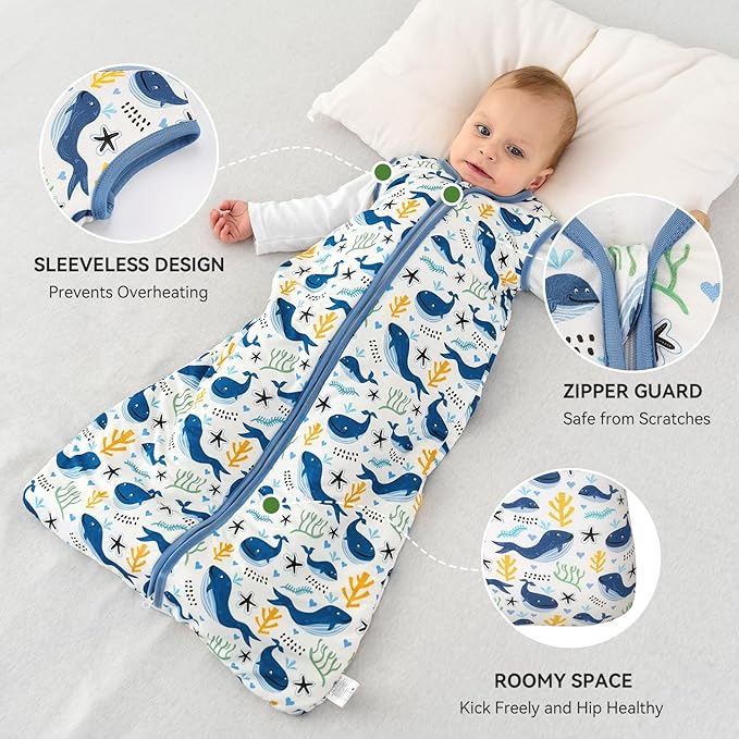 Baby Sleep Sack 6-12 Months Rayon Made From Bamboo 1.0 Tog Soft Wearable Blanket Baby Sleeping Bag for Infant Newborn 2-Way Zipper Toddler Sleep Sacks