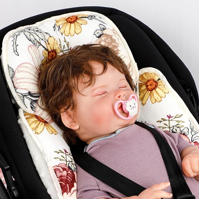 Floral Baby Car Seat Head and Body Support,2-in-1 Reversible CarSeat Insert,Soft Cushion for Stroller, Swing, Bouncer, Vintage Flowers