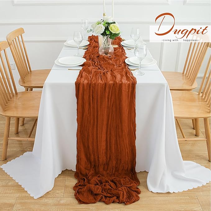 12Pack Terracotta Table Runner 10FT Cheesecloth Table Runner 35x120inch Cheese Cloth Table Runners Rustic Boho Gauze Fall Table Runners for Party Wedding Birthday Dining Bridal Baby Shower Decor