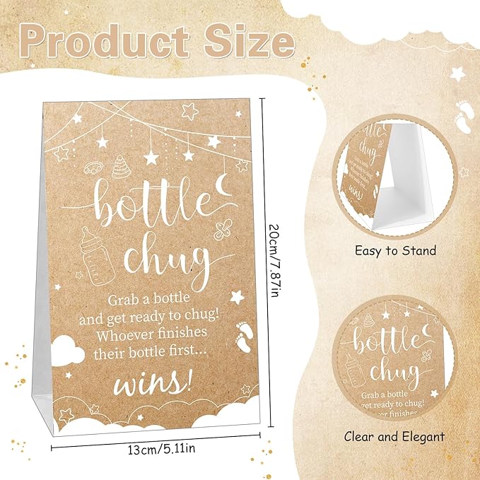 TrelaCo Cool Baby Shower Games Sets 12 Pcs Feeding Bottles with 1 Bottle Chug Sign for Gender Reveal Baby Shower Party Favors Decoration Games(Elegant,Kraft)