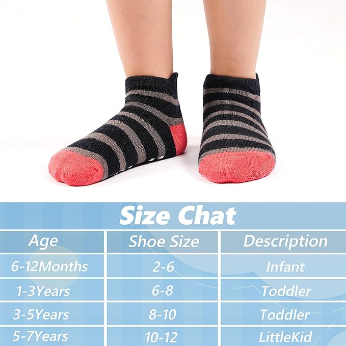 Tphon Toddler Baby Non Slip Ankle Socks with Grippers Kids Boys Girls Socks 12 Pairs for 0-7 Years Infant Children