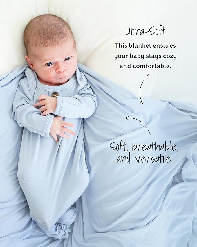 Caden Lane Baby Swaddle & Receiving Blanket, Soft, Breathable & Temperature-Regulating Bamboo Viscose Fabric for Swaddling Newborns, Gender Neutral Infant Blanket for Boys & Girls, Mist Blue