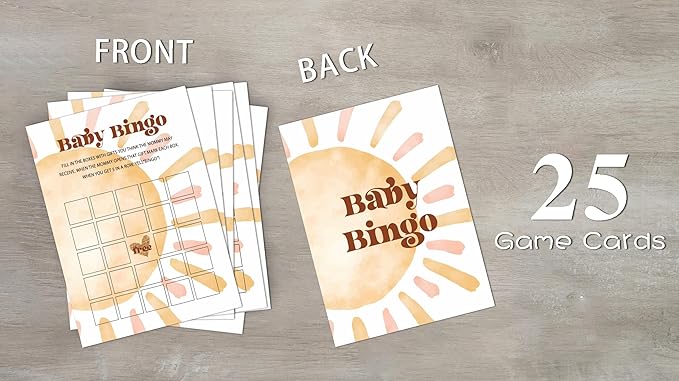 Baby Shower Bingo Cards For Boy, Boho Sun Baby Shower Games, Sunshine Baby Bingo for Baby Shower Game, Here Comes The Son Gender Reveal Games, Set of 25 Cards(Bohosun001)