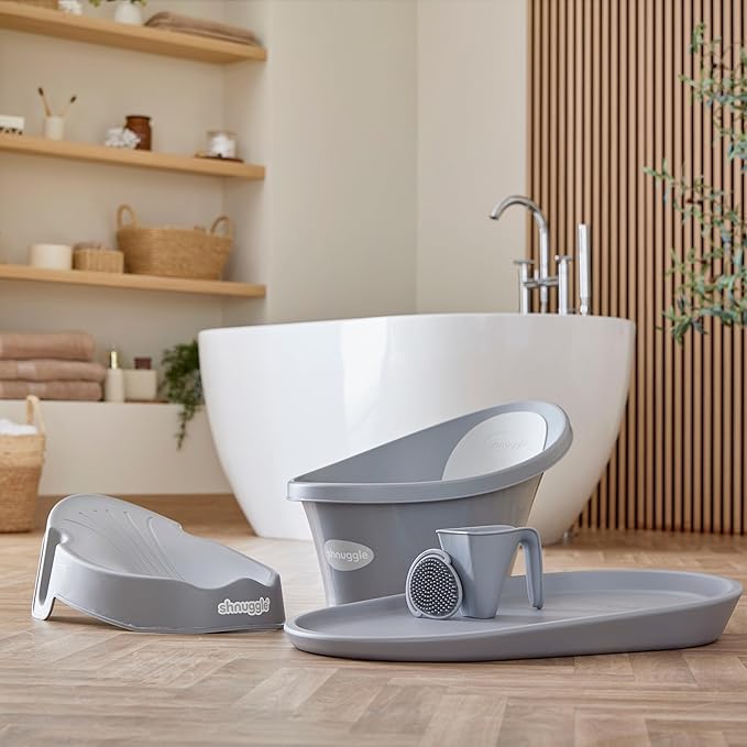 Newborn Baby Bath | Built in Support Bump and Soft Backrest | Suitable from Newborn | Bath Seat Support Includes Plug | Pebble Grey