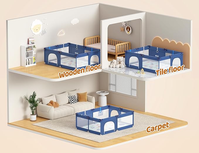 CoziBB Baby Playpen with Mat, 71" × 59" Extra Large Playpen for Toddler, Baby Playard with Breathable Mesh, Fence Play & Sleep Area for Indoor & Outdoor