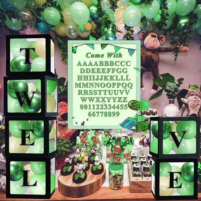 Ledido Black Transparent Balloon Boxes With 78 Letters, Letter Box for Baby Shower Clear Baby Box Black Balloon Boxes for Birthday, Bridal Shower, Graduation Prom Party Decoration, 6 PCS