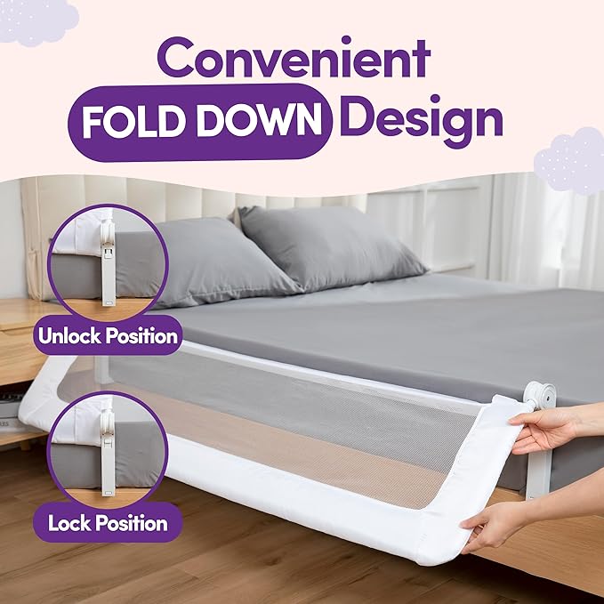ComfyBumpy 1-Pack Bed Rail for Toddlers 55.5" L x 23.5" H | Extra Tall Toddler Bed Rails for Twin, Full, Queen & King Mattress Size | Swing Down Rail Guard | Mattress Side Rail for Kids | White