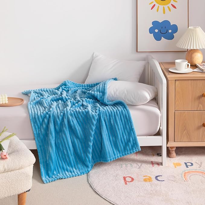 NTBAY Flannel Fuzzy Toddler Blanket, Fluffy Warm and Lightweight Reversible Stripes Design Baby Plush Blanket, 30x40 Inches, Blue