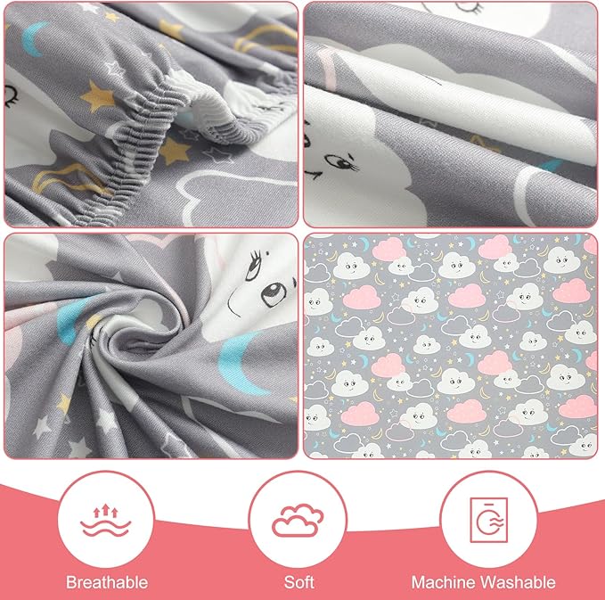 Pack n Play Flat Sheet 2 Piece Mini Crib Sheet Elastic Playard Sheet Set Portable Sheet Set Elastic Convertible Playmat Compatible Graco Pack n Play (Owl and Tree Bag) (Dinosaur Egg)