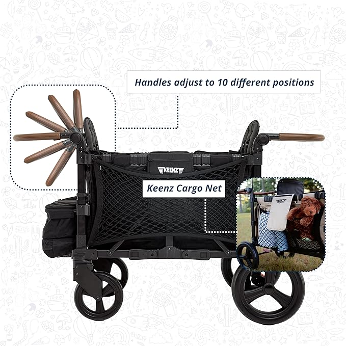 Keenz XC EVO - Luxury 2 Passenger Stroller Wagon for Kids | Foldable 2 Passenger Quad Seater with Adjustable Canopy | Black