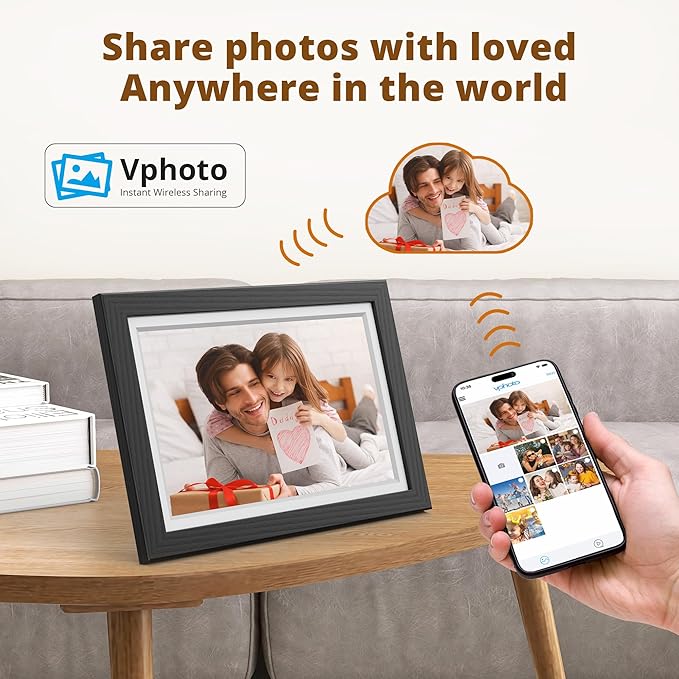 Dragon Touch Digital Picture Frame WiFi 10 inch IPS Touch Screen Digital Photo Frame Display, 32GB Storage, Auto-Rotate, Share Photos via App, Email, Cloud, Classic 10 Brown