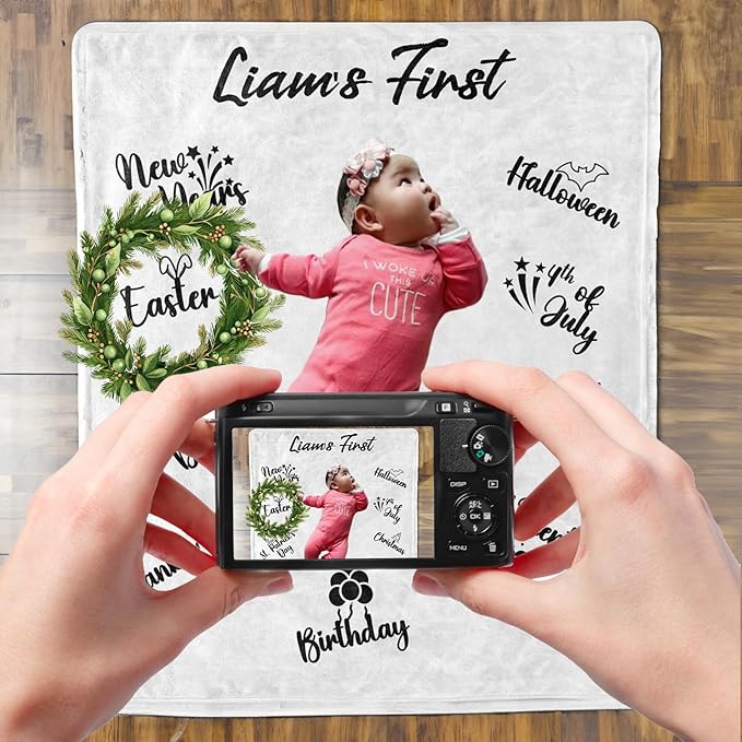 Personalized Baby Blanket for Boys and Girls, Customized Baby Milestone Blankets, Custom Toddler Name Blanket Gifts for Birthday, Christmas, Easter, Kids Photo Props