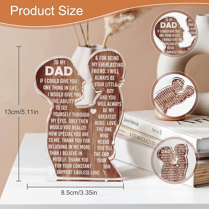 MAMAGIFTREE Fathers Day Presents from Son – Heartfelt Acrylic Plaque for Dad, Unique Father Son Desk Decor Sign – Birthday, Christmas or New Dad Present from Boy