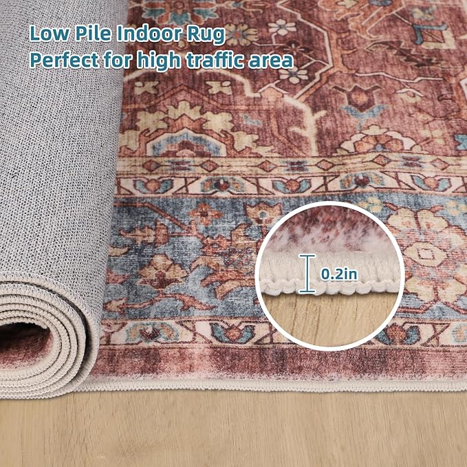 Dripex Vintage 5x7 Area Rugs - Large Washable Area Rug for Living Room Bedroom Oriental Medallion Floral Print Floor Carpet Low-Pile Indoor Soft Non-Slip Accent Rug Farmhouse Home Office Decor