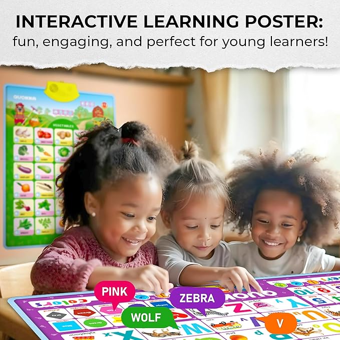 QUOKKA Alphabet Poster Educational Toy for 3-4 Year Old – ABC Learning Wall Chart for Toddlers – Interactive Speech Therapy Game for Kids 5-6-7 yo – Talking for Girl & Boy