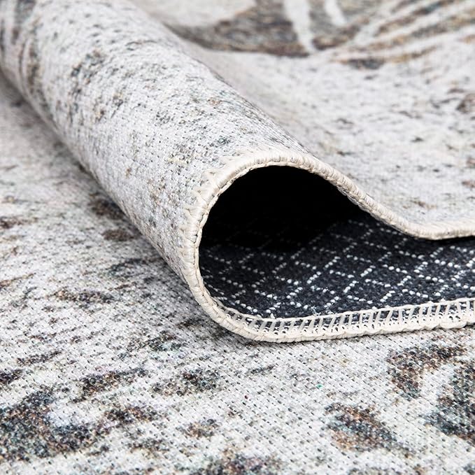Bloom Rugs Washable Non-Slip 8' x 10' Rug - Tan/Brown/Blue Modern Floral Area Rug for Living Room, Bedroom, Dining Room, and Kitchen - Exact Size: 8' x 10'
