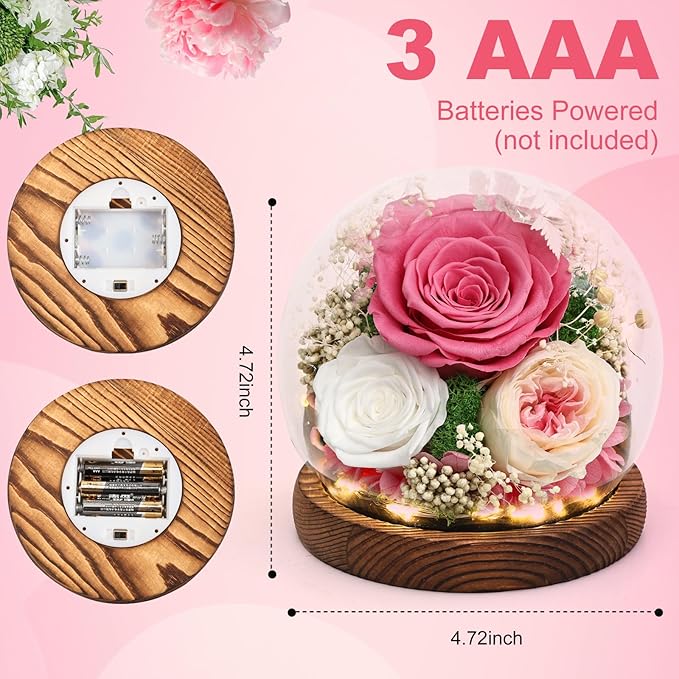 Lujechii Forever Flowers,Flowers for Delivery Prime.Birthday Gifts for Women,Moms, Lovers, Friends, Anniversaries, Preserved Flowers Unique Flower Gifts, Graduation Flower Bouquets (Pink Roses)