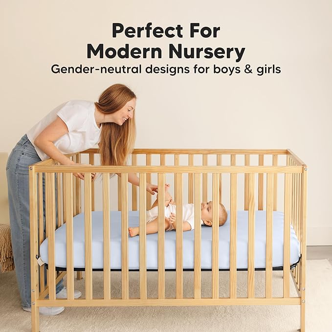 2-Pack Waterproof Crib Sheets for Boy, Girl - Organic Cotton 52X28 Fitted Crib Sheets Neutral,Crib Mattress Protector Sheets,Soft Toddler Bed Sheets,Washable Infant Fitted Baby Crib Sheets (Blue Flax)