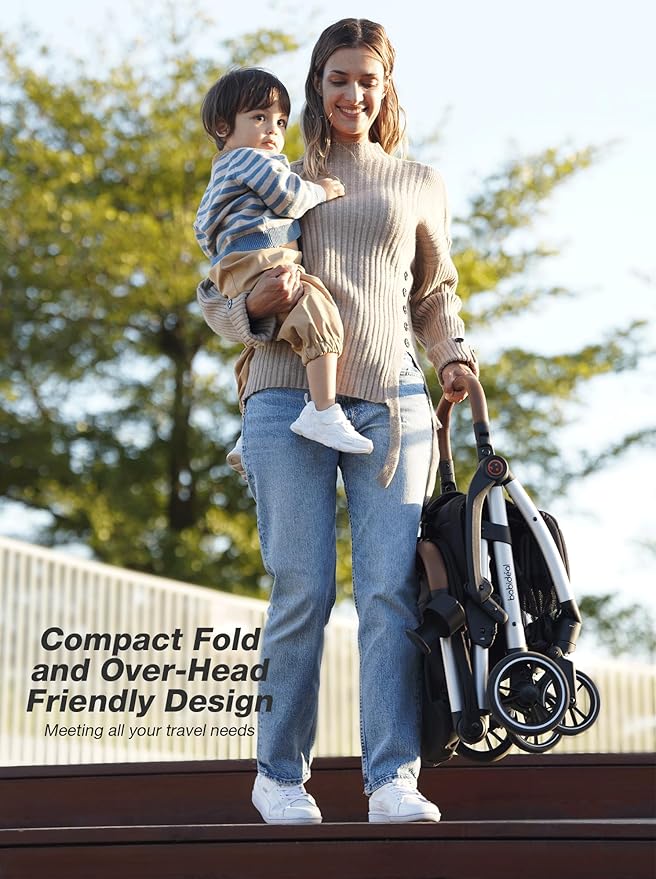 Travel Stroller, Overhead-Friendly Compact Baby Stroller(Newborn to 50lbs), Self-Folding Toddler Pushchair for Travel, Full-Reclining Seat, Cup Holder Included