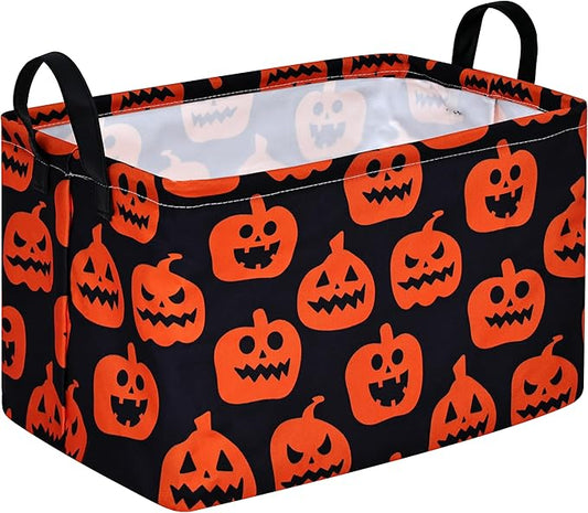 Pumpkin Halloween Party Basket, Collapsible Gift Storage Container for Kids' Toys and Clothes, Cute Organizer Box