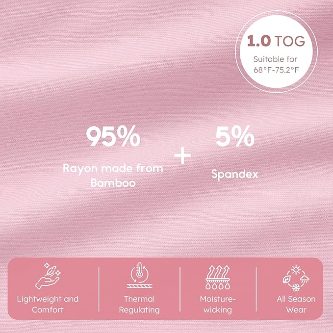 Yoofoss Rayon Made from Bamboo Baby Sleep Sack 12-18 Months 1.0 Tog Baby Wearable Blanket, Super Soft Infant Toddler Sleeping Sack 2-Way Zipper