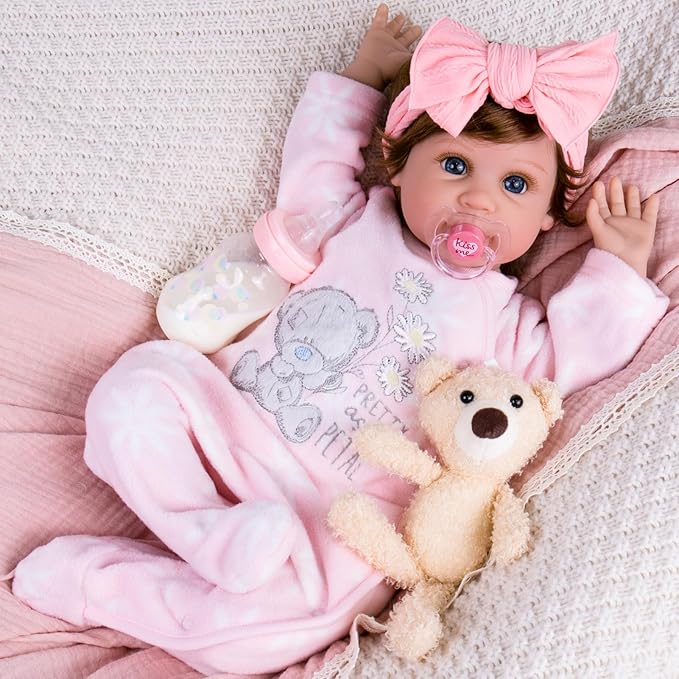 Aori Reborn Baby Dolls 22 Inch Realistic Girl - Lifelike Weighted Newborn Toddler with Feeding Bottle & Magnetic Pacifier, Handapplied Wig Hair, Soft Body, Gift for Kids 3+,Collectors