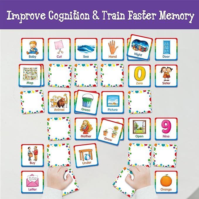 Hebayy Memory Matching Game, 72 PCS Sight Words Matching Cards for Kids, 36 Pairs Memory Cards, Educational Toy for Children to Learn Sight Words 5+ Years Old
