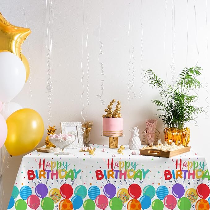 Gatherfun Birthday Disposable Tablecloth, Plastic Table Cover for Kid’s Birthday Party, 54”x108”, 3 PCS
