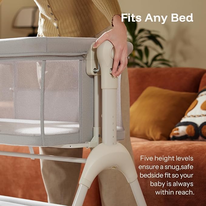 HARPPA Cuddly Rocking Bedside Bassinet for Baby, 3 in 1 Baby Bassinet with Wheels, Breathable Mesh, Adjustable Height Bedside Sleeper for Newborns, Grey