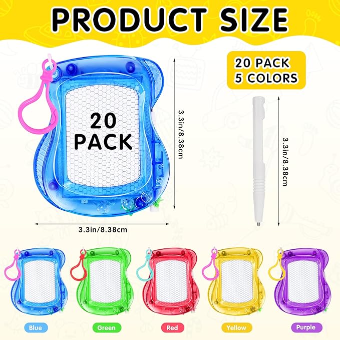 20Pcs Mini Magnetic Drawing Board for Kids,Backpack Keychain Clip Magnetic Doodle Board,Erasable Mini Sketch Writing Pad,Mini Drawing Board for Boys Girls Birthday Party Favor Classroom Supply,5Colors