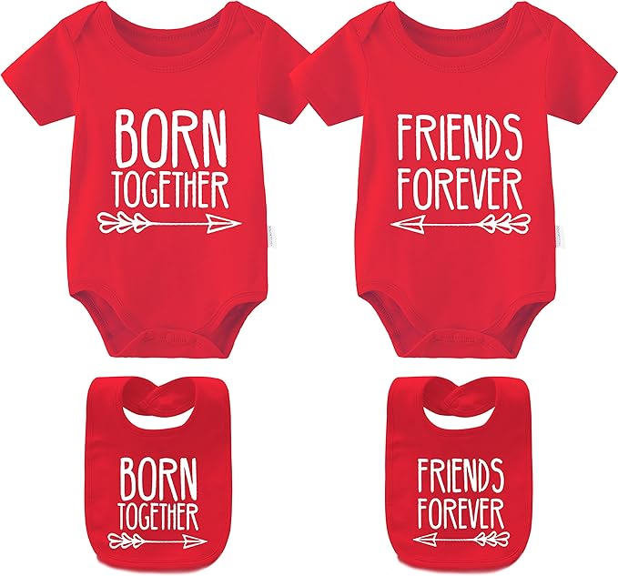 YSCULBUTOL Baby Twins Bodysuits Best Friends Forever Baby Clothes Set with Bibs Girl Outfit with hat