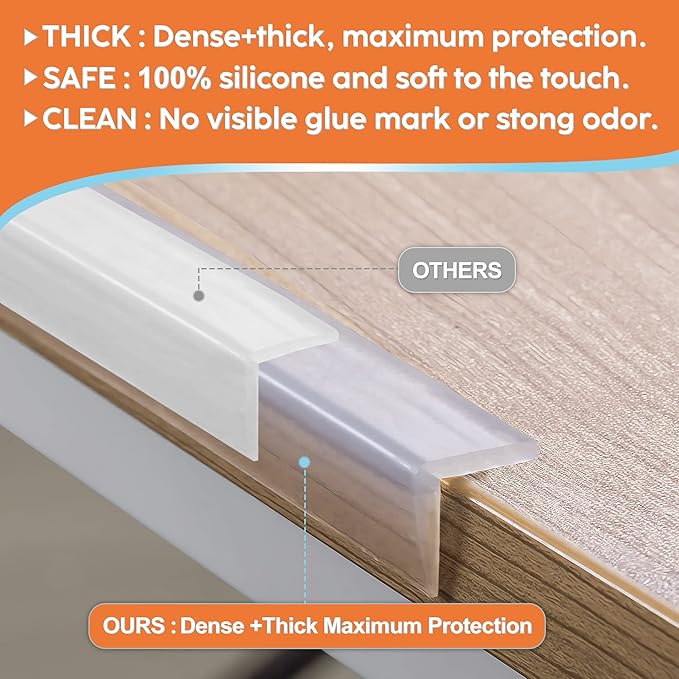 Baby Proofing, Edge Protector 100% Silicone, Soft Corner Protectors for Kids, Pre-Tape Adhesive Edge Guard for Kids Safety, Child Drawer Furniture Cabinet Bumper (9.84ft 0.6x0.6in(Width))