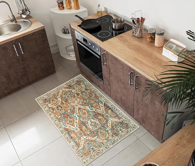 Keen Home Design 2x3 Rug - Machine Washable Entry Rug with Non-Slip Backing, Ideal for Enteryway, Kitchen, Bathroom, Laundry Room - Vintage, Easy Clean, Durable, Low Pile Rug - (2' x 3')