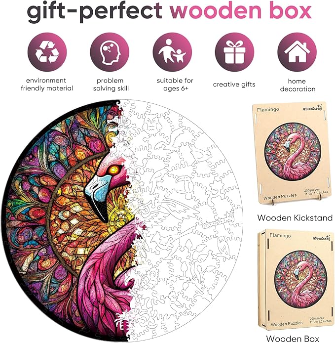 Wooden Puzzles for Adults 500 Piece, Flamingo Jigsaw Puzzles, Unique Shape Adult Puzzles, Irregular Christmas Thanksgiving Gifts for Family Friend(16.5 * 16.5 in)