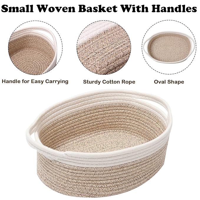 Gift Basket with Gift Bag and Ribbons,Small Rope Woven Shelf Storage,Baskets for Gifts Empty,Birthday,Shower,Decorative Organizer Box for Cat Dog Pet with Handles(White&Mixed Brown)
