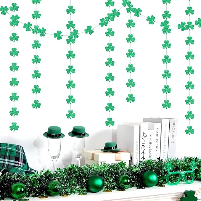 St-Saint Patricks-Day Decorations Shamrock Green-Garland - 35ft St. Patrick's Day Decorations Hanging Decoration Streamers Banner, Baby Birthday Irish Party Decor Accessories Panduola