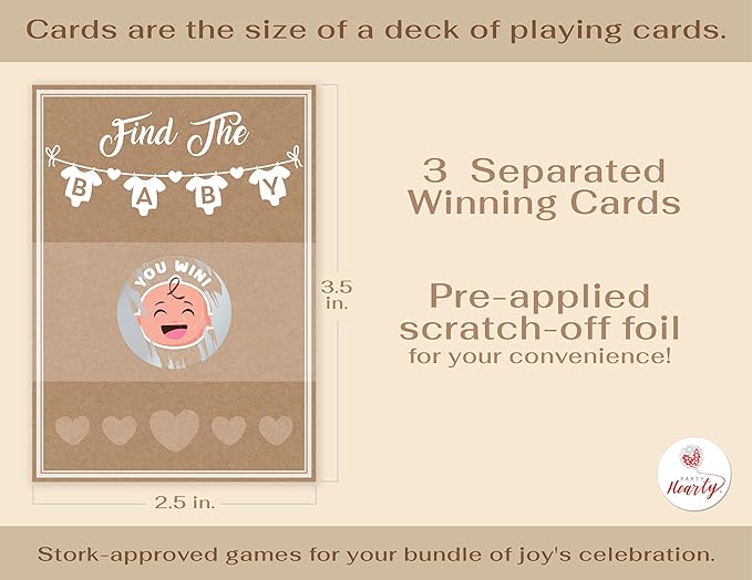 Party Hearty Baby Shower Games Kraft 33 Raffle Cards, Emoji Scratch Off Lottery Tickets, 3 Winners 5 Different Loser Card Designs, Gender Neutral, Silly Activity for Ice Breakers, Door Prizes, Favors