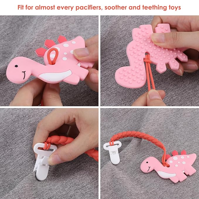 4-Pack Silicone Pacifier Clips with a Woven Rope Shape for Baby Boys and Girls - Flexible and Rust-Free Holders for Teething Relief and Baby Essentials, Safe for Newborns (Pink)