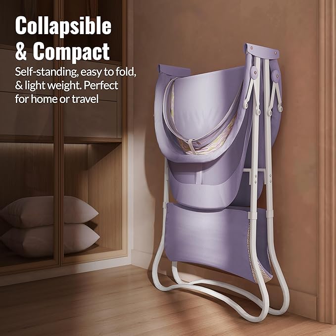 Dream On Me Karley Bassinet in Periwinkle, Lightweight Portable Baby Bassinet, Quick Fold and Easy to Carry , Adjustable Double Canopy, Indoor and Outdoor Bassinet with Large Storage Basket.