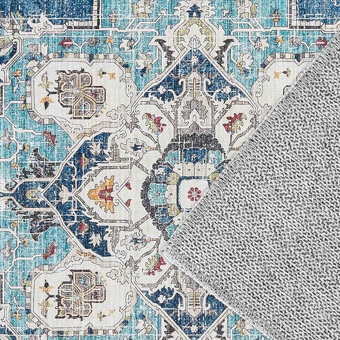 jinchan Area Rug 6x9 Washable Living Room Rug Indoor Large Vintage Floor Cover Distressed Navy Blue Multi Lightweight Non Slip Thin Carpet for Kitchen Bedroom Dining Room