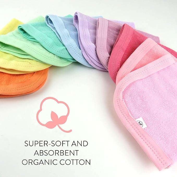 HonestBaby 10-Pack Terry Wash Cloths in Gift Box 100% Organic Cotton for Infant Baby Boys, Girls, 10-Pack Rainbow Pinks, One Size