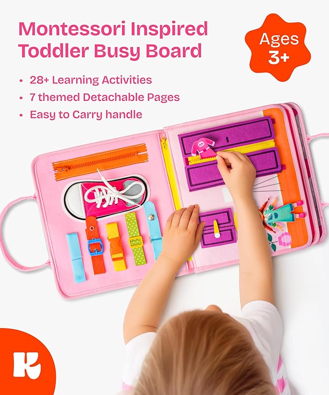 Toddler Busy Board Montessori Toys for Toddlers 1-3 Year Old Educational Activity Book Board Sensory Travel Toys Ages 2-4 Preschool Learning Fine Motor Skills Toy Quiet Book Gift for Kids