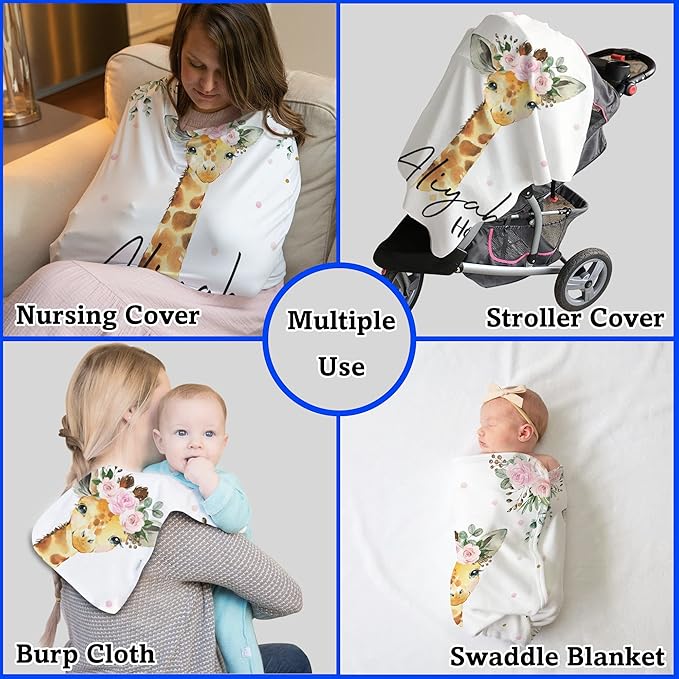 Arteaga Personalized Baby Blanket for Girls, Customized Giraffe Baby Blanket for Newborn