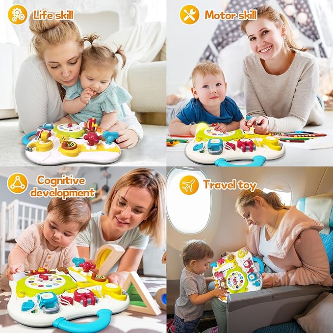 2025 New Montessori Busy Board Sensory Toys for Toddlers 1-3, 13 Activity Music & Led Light Up Montessori Toys for 2+ Year Old, Birthday Gifts for Toddlers, Travel Toys for 2 Year Old