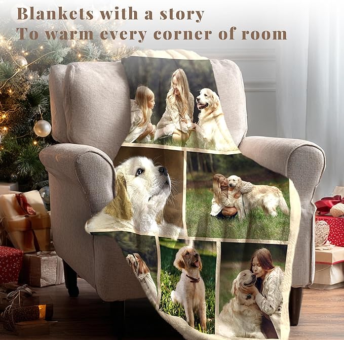Custom Personalized 9 Photo Collage Blanket Thow Gifts with Text, Customized Pictures Blankets Gift for Christmas Birthday Thanksgiving Adults Kids Dad Mom Girlfriend Boyfriend (6 Dog)
