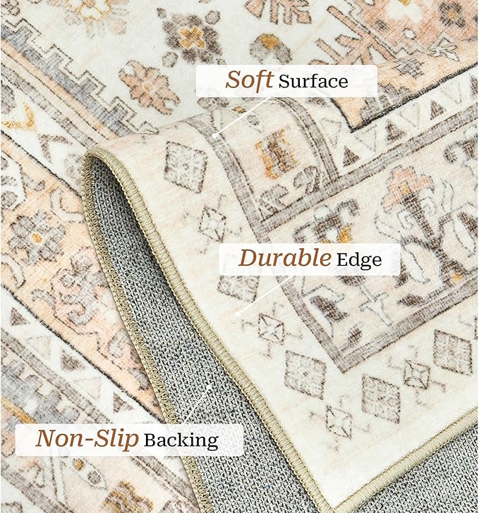 zesthome 8x10 Area Rugs for Living Room,Non-Slip Backing Washable Rugs,Vintage Large Area Rug,Stain Resistant Home Decor Rug