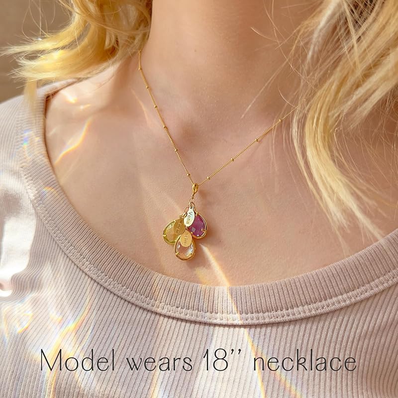 Mom Necklace with Kids Names โข 925 Silver or 14k Gold Filled Kids Name Necklace for Mom โข Mothers Necklace 3 Children โข Kids Birthstone Necklace โข Push Presents for New Mom First Time Mimi Necklace